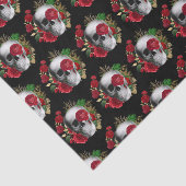 ゴシックスカルと赤い花パターン（の模様が）ある 薄葉紙 (詳細)