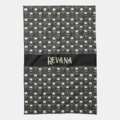 ゴシックスカルと青フローラ キッチンタオル (縦)