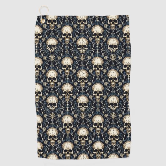 ゴシックスカルと青フローラ ゴルフタオル (正面)