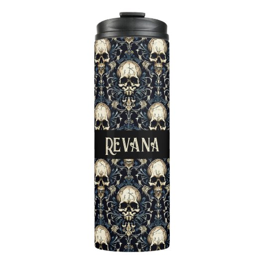 ゴシックスカルと青フローラ タンブラー (正面)