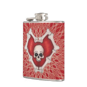 ゴシックスカルの赤いハートの線分上の骨 フラスク (左)