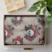 ゴシックスカルの赤いバラのタイル模様 薄葉紙 (ギフト)