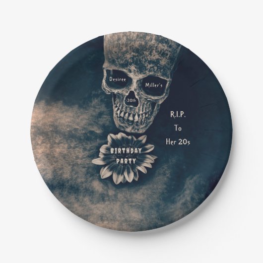 ゴシックスカルひまわりRIP To her 20 s ペーパープレート (正面)