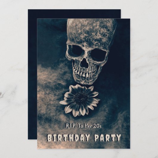 ゴシックスカルひまわりRIP To her 20 s 招待状 (正面/裏面)