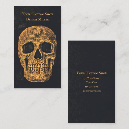 ゴシックスカルイエロー金ゴールドブラックグランジテクスチャ 名刺 (正面/裏面)