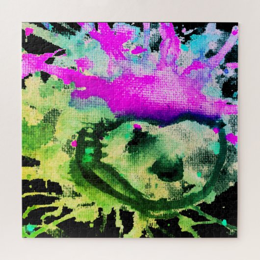 ゴシックスカルウォーターカラーハロウィンネオンアート ジグソーパズル (横)