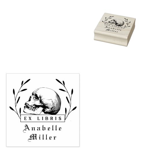 ゴシックスカルエレガントヴィンテージ植物書 ラバースタンプ (押印)