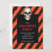 ゴシックスカルオレンジストライプハローウィンパーティ 招待状 (正面)