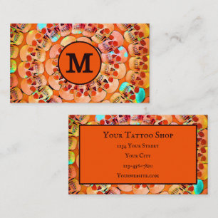 ゴシックスカルオレンジブラックアポップ・アートのートパターンモノグ 名刺