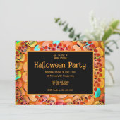 ゴシックスカルオレンジ抽象芸術ハローウィンパーティ 招待状 (スタンド正面)