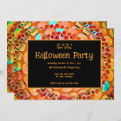 ゴシックスカルオレンジ抽象芸術ハローウィンパーティ 招待状 (正面/裏面)