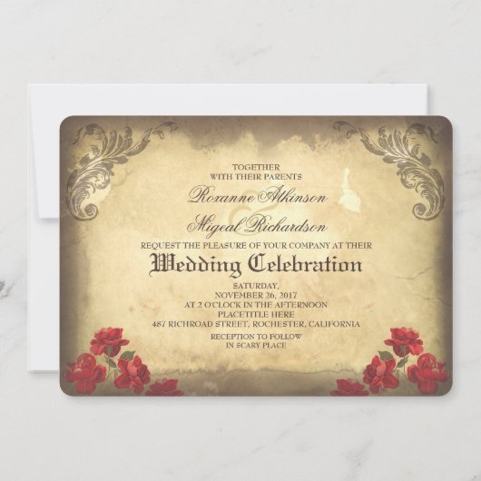 ゴシックスカルカップルの日の死んだ結婚式の招待 招待状 (裏面)