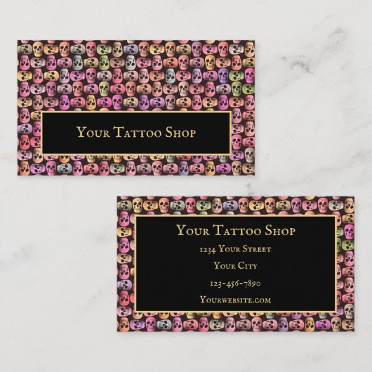 ゴシックスカルカラフルアポップ・アートのートパターン店 名刺 (正面/裏面)