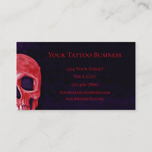 ゴシックスカルガーリーメタリックレッドパープルタトゥーショップ 名刺 (裏面)