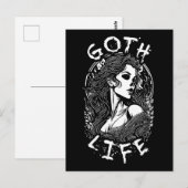 ゴシックスカルガールポートレートと引用文-ゴシックライフ ポストカード (正面/裏面)