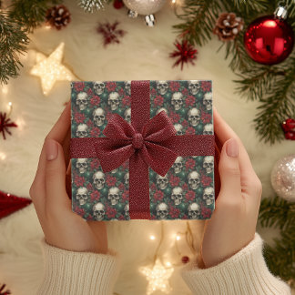 ゴシックスカルクリスマスラッピング紙スケルトン ラッピングペーパーシート