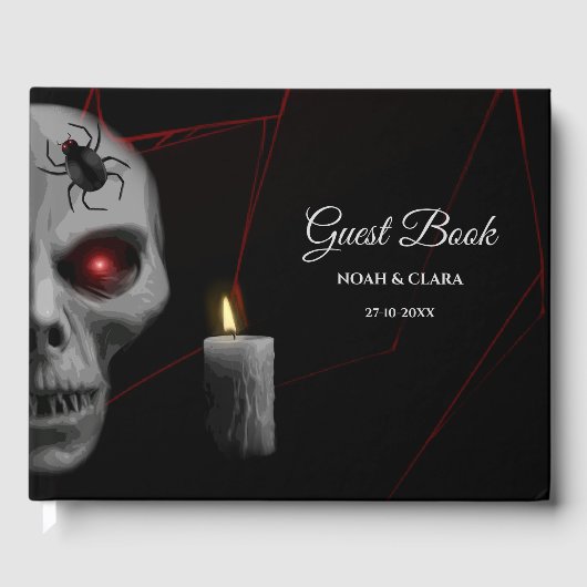 ゴシックスカルスパイダーキャンドル – ダークムーディハロウィーン ゲストブック (正面)