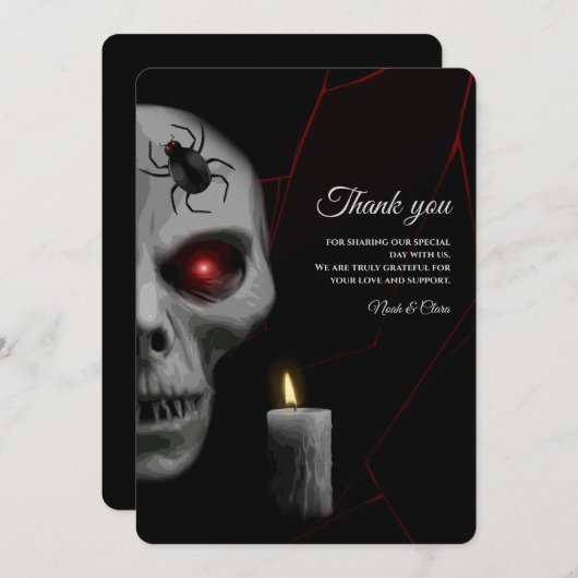 ゴシックスカルスパイダーキャンドル – ダークムーディハロウィーン サンキューカード (正面/裏面)