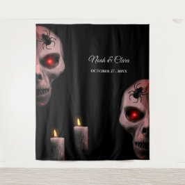 ゴシックスカルスパイダーキャンドル – ダークムーディハロウィーン タペストリー