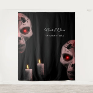 ゴシックスカルスパイダーキャンドル – ダークムーディハロウィーン タペストリー