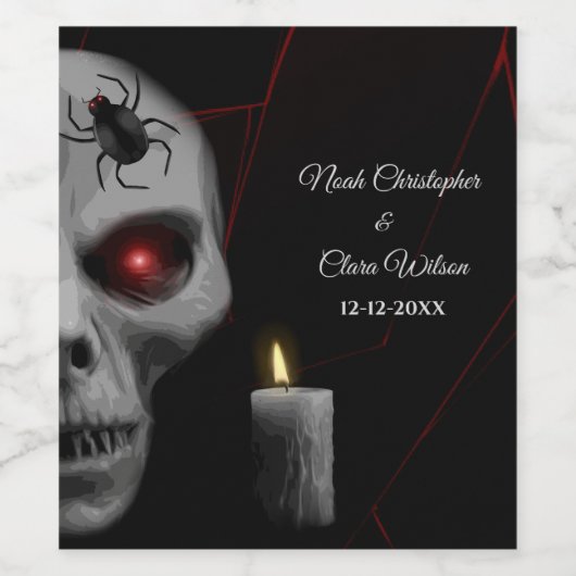 ゴシックスカルスパイダーキャンドル – ダークムーディハロウィーン ワインラベル (シングルラベル)