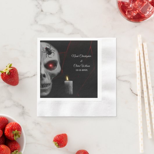 ゴシックスカルスパイダーキャンドル – ダークムーディハロウィーン 縁ありカクテルナプキン (インサイチュ)