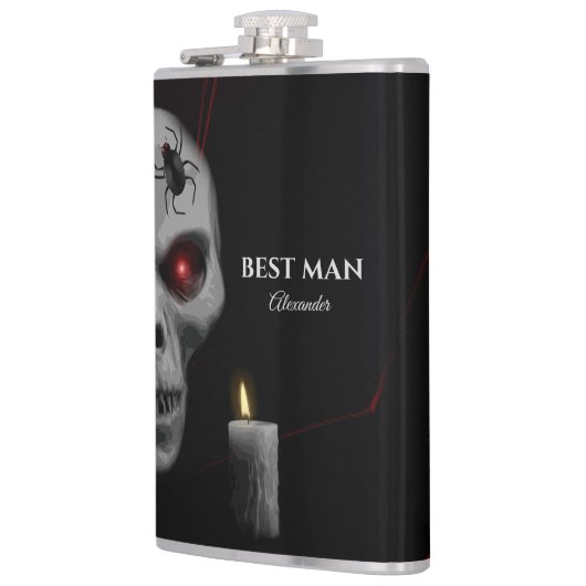 ゴシックスカルスパイダーキャンドル – 暗い不気味なハロウィーン フラスク (左)