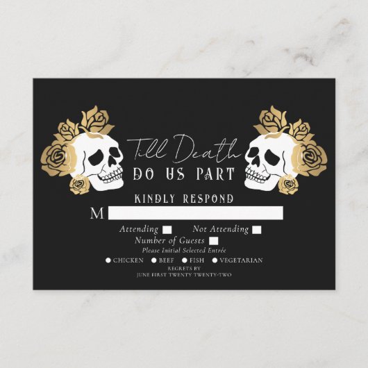 ゴシックスカルデスウェディングRSVP エンクロージャーカード (正面)