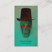 ゴシックスカルトップハットグリーンティール(緑がかった色)ヴィンテージ 名刺 (正面)