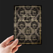 ゴシックスカルハロウィーン衣装パーティー金ゴールド 箔招待状