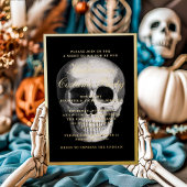 ゴシックスカルハロウィーン衣装パーティー金ゴールド 箔招待状