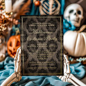 ゴシックスカルハロウィーン衣装パーティー金ゴールド 箔招待状