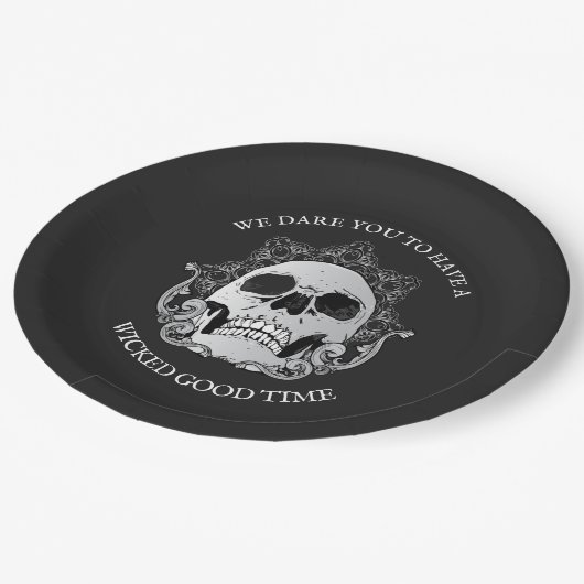 ゴシックスカルハローウィンパーティ ペーパープレート (アングル)