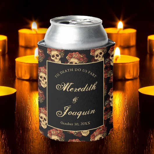 ゴシックスカルバラカスタムブラックハロウィン結婚ズ 缶クーラー