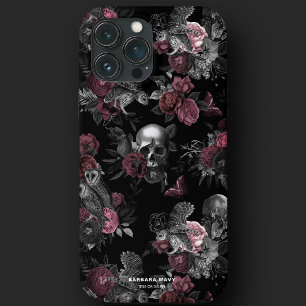 ゴシックスカルバラフクロウダークパープルピンクエレガント iPhone 13 PRO MAXケース
