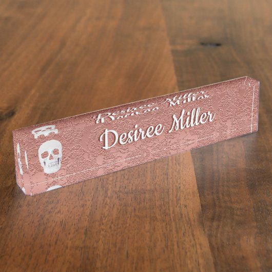 ゴシックスカルバラ金ゴールドモダン白エレガントフローラ デスクネームプレート (側面)