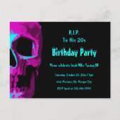 ゴシックスカルパープルティール(緑がかった色)誕生日RIP To His 20 インビテーションポストカード (正面)