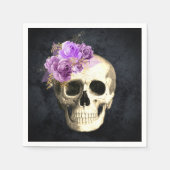 ゴシックスカルパープルバラハロウィーン スタンダードカクテルナプキン (正面)