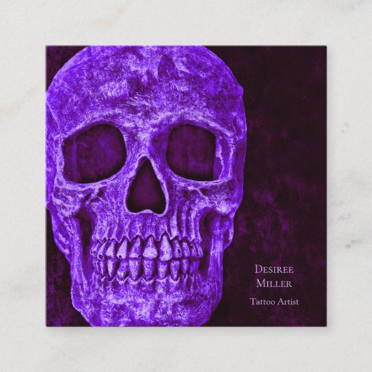 ゴシックスカルパープルブルゴーニュTattooショップ スクエア名刺 (正面)
