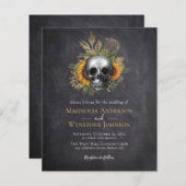 ゴシックスカルフローラハロウィーン結婚式招待状 (正面/裏面)