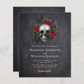 ゴシックスカルフローラハロウィーン結婚式招待状 (正面/裏面)