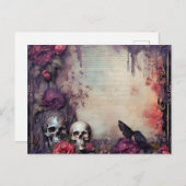 ゴシックスカルブラックバタフライフラワーハロウィーン シーズンポストカード (正面/裏面)