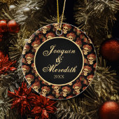 ゴシックスカルブラックレッドモノグラムハロウィーン セラミックオーナメント