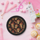 ゴシックスカルブラックレッドローズクラウンハローウィンパーティ ペーパープレート (パーティー)