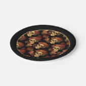 ゴシックスカルブラックレッドローズクラウンハローウィンパーティ ペーパープレート (アングル)