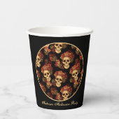 ゴシックスカルブラックレッドローズクラウンハローウィンパーティ 紙コップ (裏面)