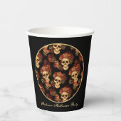 ゴシックスカルブラックレッドローズクラウンハローウィンパーティ 紙コップ (正面)