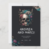 ゴシックスカルブラック&パープルロックアンドロールウェディング 招待状 (正面)