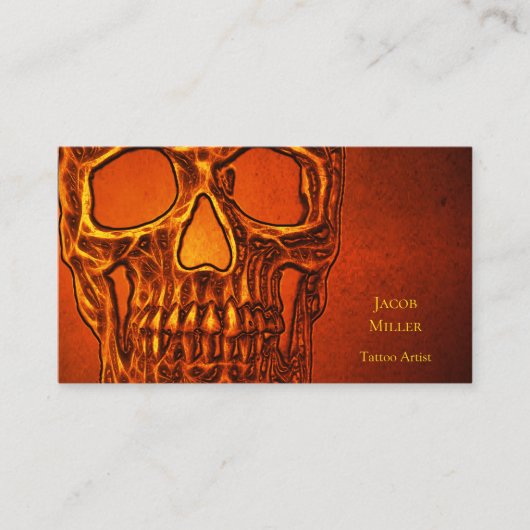 ゴシックスカルヘッドオレンジブラックタトゥーショップ 名刺 (正面)