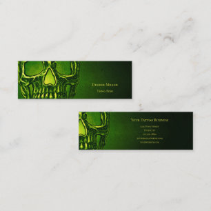 ゴシックスカルヘッドグリーンネオンメタリックタトゥーショップ スキニー名刺